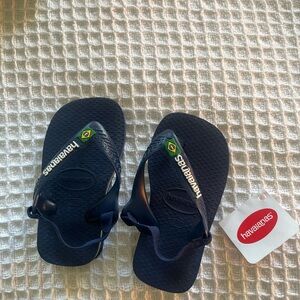 Havaianas Kids Navy Blue Flip Flops with Brazil Flag Accent